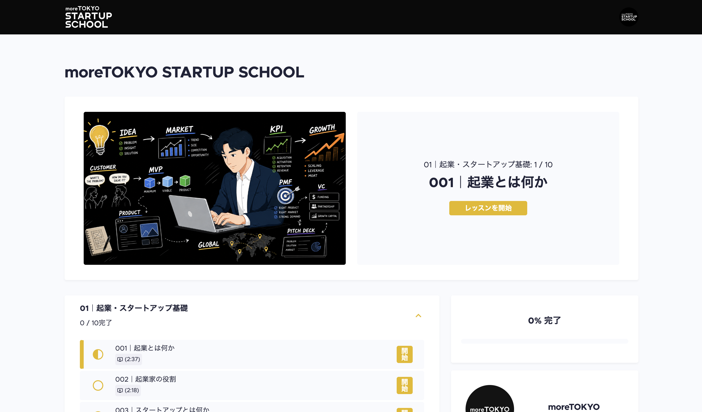 moreTOKYO STARTUP SCHOOLの受講画面